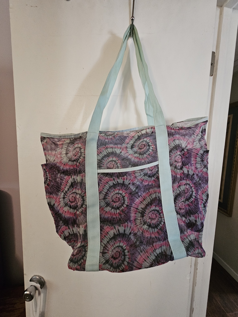 Light Blue-Handled Tie-Dye Tote Bag
